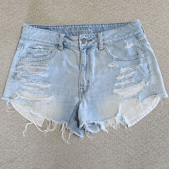 American Eagle Outfitters Pants - American Eagle Hi Rise Festival Distressed Light Wash Jean Shorts - Size 8